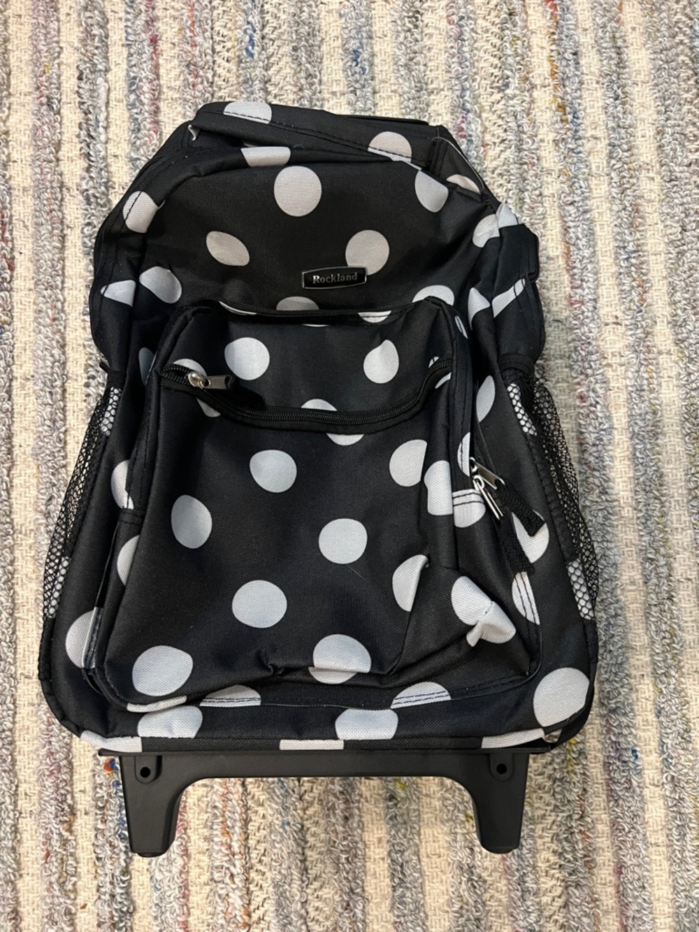 Rockland Black & White Polka Dot Rolling Backpack